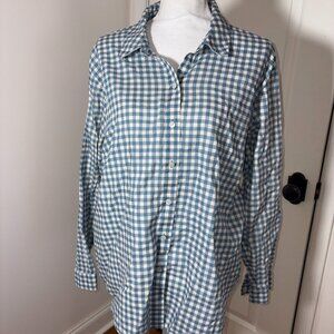 Spartina 449 Aida Relaxed Buttondown Clara Gingham Bluestone Collared Large